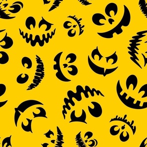 Large Scale Creepy Jackolantern Halloween Pumpkin Faces Black on Yellow