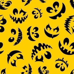 Medium Scale Creepy Jackolantern Halloween Pumpkin Faces Black on Yellow