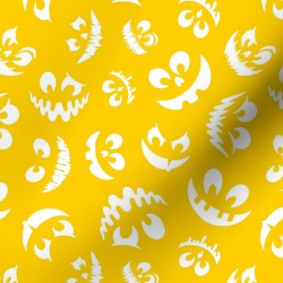 Medium Scale Creepy Jackolantern Halloween Pumpkin Faces White on Yellow