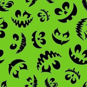 Medium Scale Creepy Jackolantern Halloween Pumpkin Faces Black on Lime Green