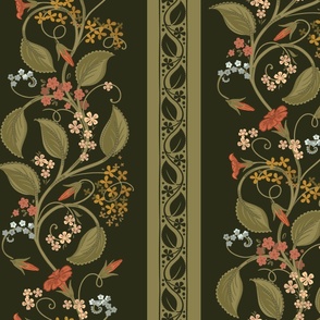 Moody Victorian Floral / Every Weed Is a Flower Stripes / Retro Floral Curtains and Wallpaper / Arts And Crafts /