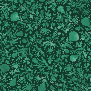 (largest) Watercolour Flowers dark vintage green