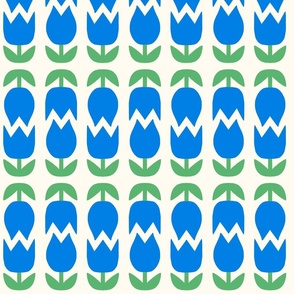 Two Tulips Up and Down - blue, green and white - medium
