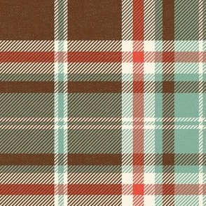 Headmaster Plaid - Chocolate Brown Mint Green Red Large Scale