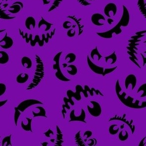 Medium Scale Creepy Jackolantern Halloween Pumpkin Faces Black on Purple