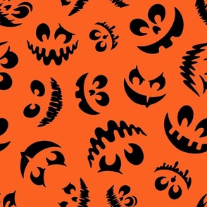 Large Scale Creepy Jackolantern Halloween Pumpkin Faces Black on Orange