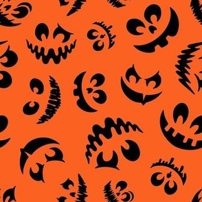 Medium Scale Creepy Jackolantern Halloween Pumpkin Faces Black on Orange