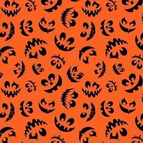 Small Scale Creepy Jackolantern Halloween Pumpkin Faces Black on Orange