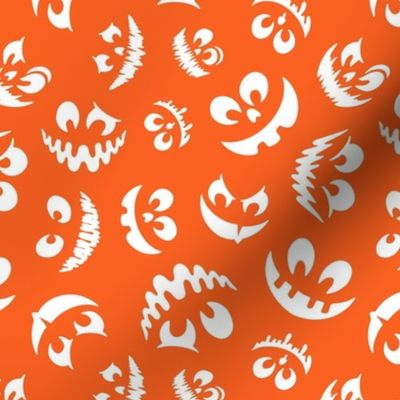 Medium Scale Creepy Jackolantern Halloween Pumpkin Faces White on Orange