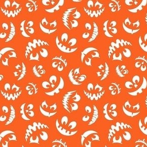 Small Scale Creepy Jackolantern Halloween Pumpkin Faces White on Orange