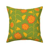 Nectar Boho Floral Vertical in Yellow Orange on Bright Green - SMALL Scale - UnBlink Studio by Jackie Tahara