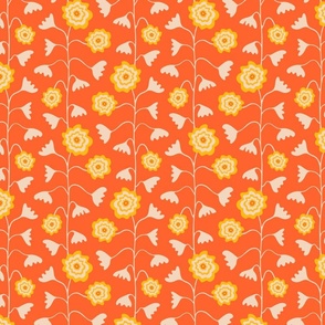 Nectar Boho Floral Vertical in Cream Yellow on Bright Orange - TINY Scale - UnBlink Studio by Jackie Tahara