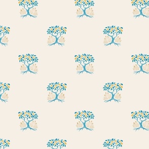 Pale Blue Marula Trees, South African Safari Print, Cream Background, Small Scale Print