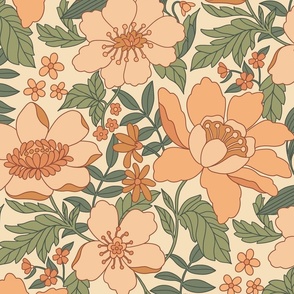 Dawn - retro floral - 24" extra large - peach, copper, and green