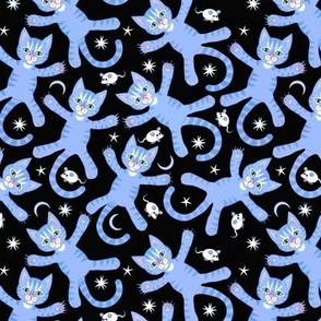 Flying blue kitties and mice at night