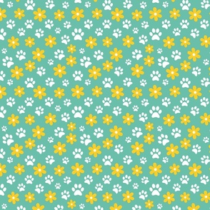 Spring Flower Dog Paw Print Pattern
