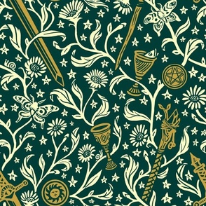 Tarot Tapestry // medium scale  // dark green background // 6"