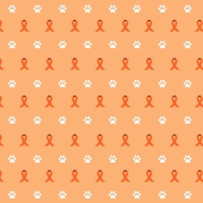 Orange Ribbon Dog Paw Print Pattern