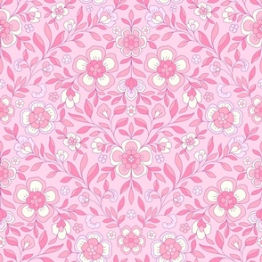 Retro Boho Meadow Flowers candy pink Large Scale by Jac Slade
