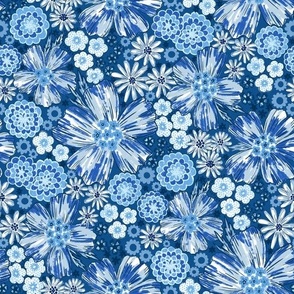 Retro Summer Blooms (blue monochromatic) medium 