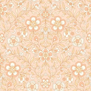 Retro Boho Meadow Flowers pink peach brown Large Scale by Jac Slade