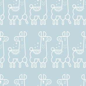 White Outline Llamas - Blue