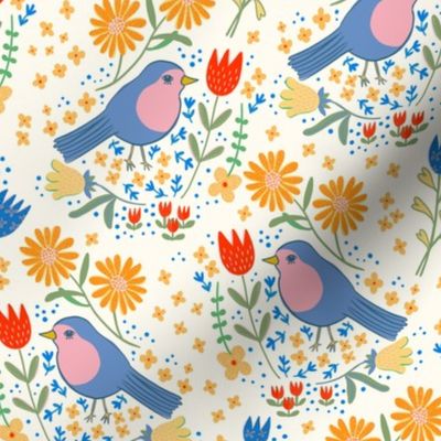 Birds and flowers - happy brights bird floral - small