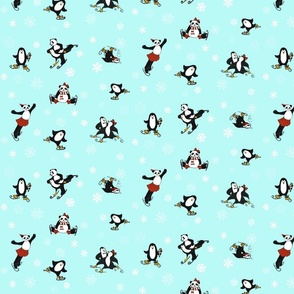 Penguins and Pandas on ice - ice blue fond