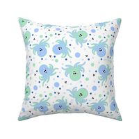 Cute Cartoon Octopus Blue and Green with Polkadots