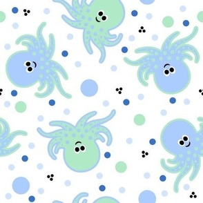 Cute Cartoon Octopus Blue and Green with Polkadots