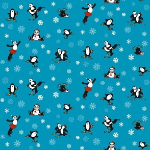Penguins and Pandas on ice  - arctic blue