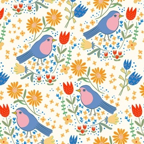 Birds and flowers - happy brights bird floral - medium