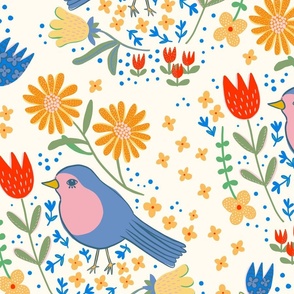 Birds and flowers - happy brights bird floral - large