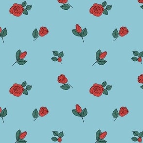Sweet romantic rose garden valentine autumn boho design small ditsy flowers teal blue red green