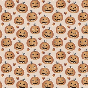 Cute Halloween Spooky Carved Pumpkins in Neutral - Medium size