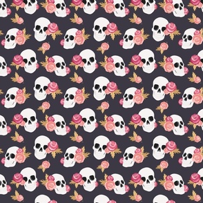Cute Floral Skulls - Pink and Black Medium