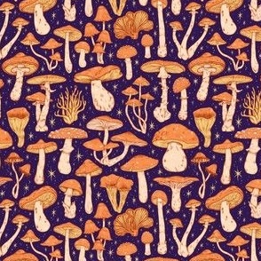 Deadly Mushrooms Orange on Blue 1/4 Size 