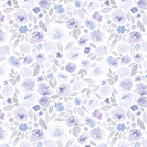 12" Floral in pale purple, blue and gray