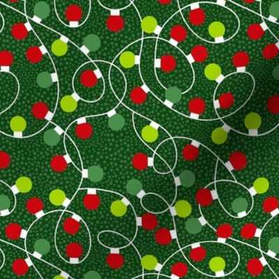 Medium Scale String Lights Christmas Red  Lime and Emerald Colored Holiday Party Garland on Forest Green
