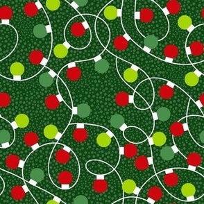 Medium Scale String Lights Christmas Red  Lime and Emerald Colored Holiday Party Garland on Forest Green