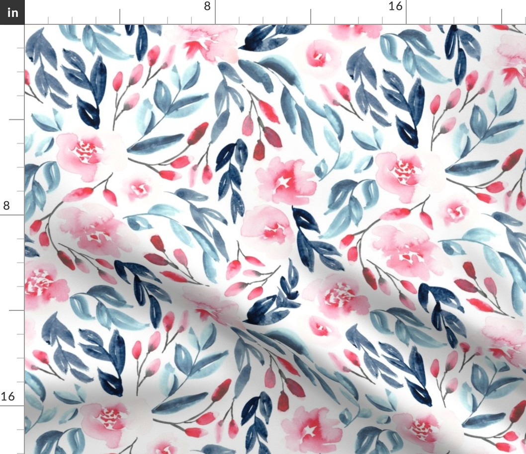 12" Floral in pink, blue, gray and black