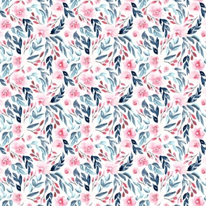 6" Floral in pink, blue, gray and black