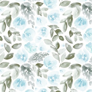 12" Floral in pale blue, sage and grey