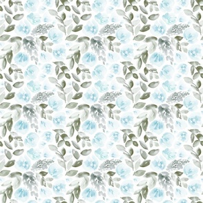 6" Floral in pale blue, sage and grey