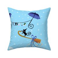 A Witch's Work is Never Done - cute black cat -  pale blue - large scale