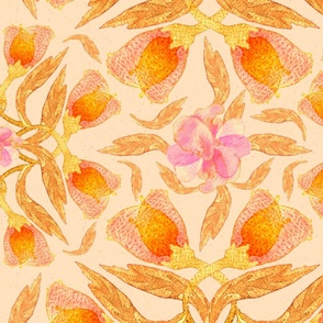 Retro watercolor floral | pink orange golden yellow