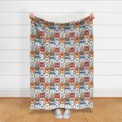 Cute Zoo Animals in Beige, Red, Blue, and Mustard Fall Colors, Small Print