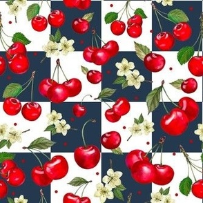 Medium Scale Life Is Sweet Cherries on Navy and White Checker
