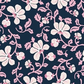 Fantasy Floral on Dark Navy Background