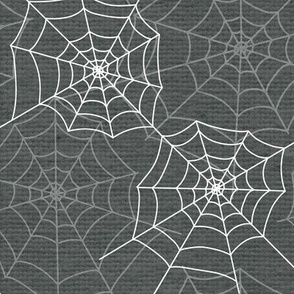 Halloween Spider Web Pattern Design Grey and White Linen Texture-01